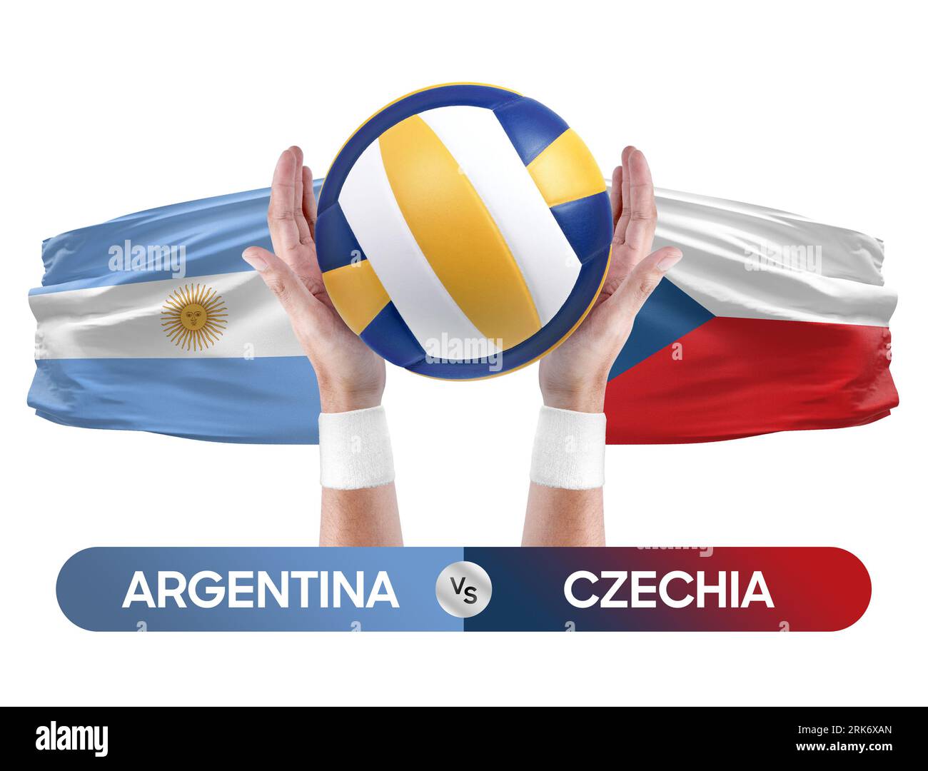 Argentinien gegen Tschechien Nationalmannschaften Volleyball Volleyball-Ball-Match-Konzept. Stockfoto