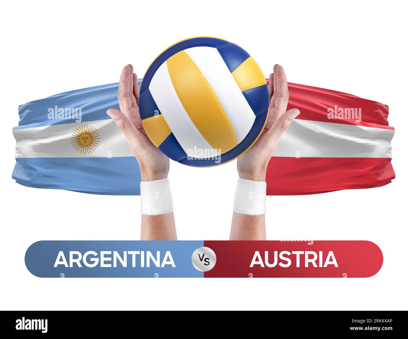 Argentinien gegen Österreich Nationalmannschaften Volleyball Volleyball Volleyball Match Competition Concept. Stockfoto