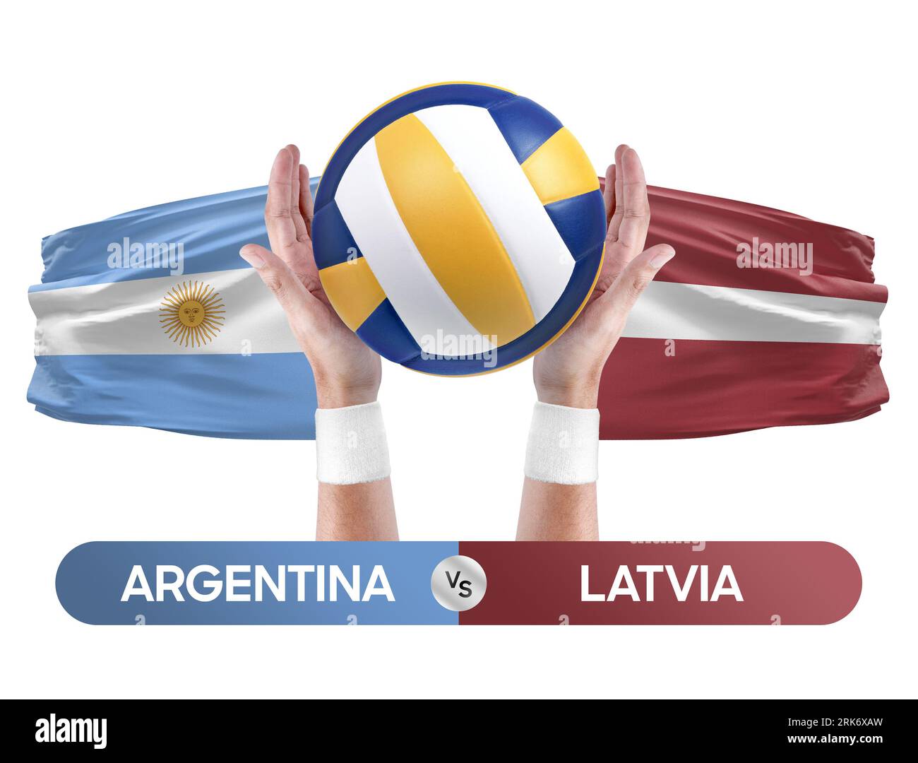 Argentinien gegen Lettland Nationalmannschaften Volleyball Volleyballspiel Wettbewerbskonzept. Stockfoto