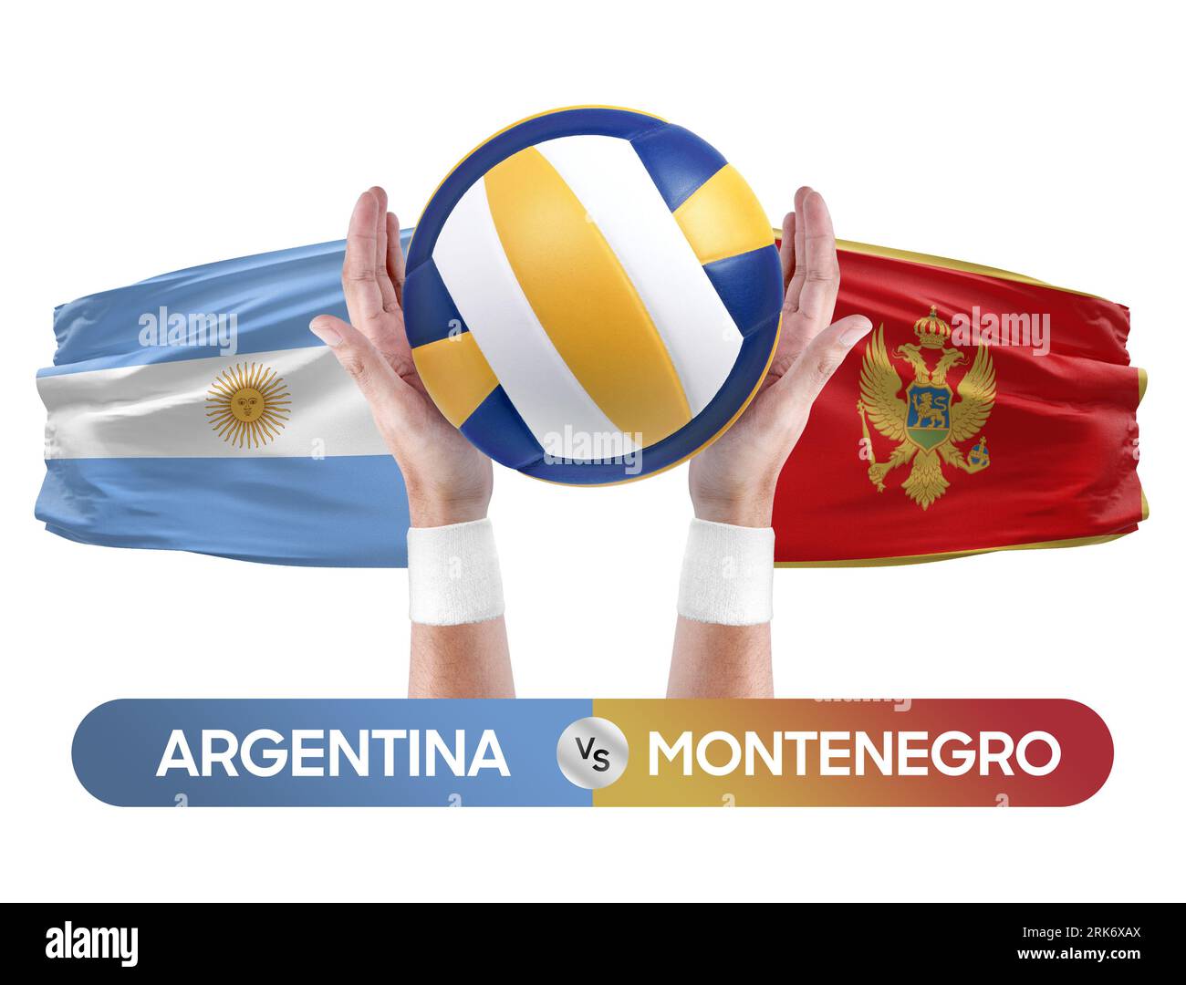 Argentinien gegen Montenegro Nationalmannschaften Volleyball Volleyball-Volleyball-Spiel-Wettkampf-Konzept. Stockfoto