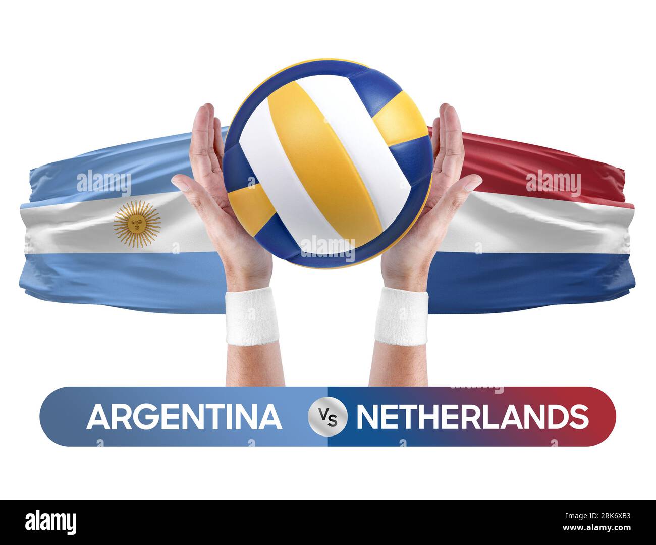 Argentinien gegen Niederlande Nationalmannschaften Volleyball Volleyball Volleyball Match Competition Concept. Stockfoto