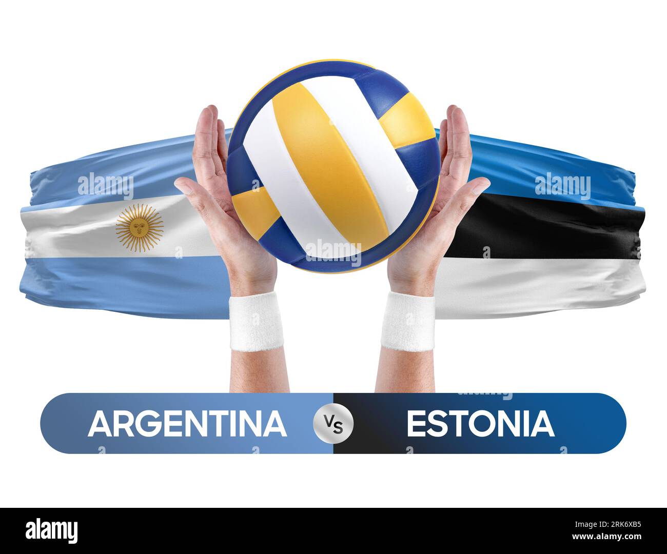 Argentinien gegen Estland Nationalmannschaften Volleyball Volleyballspiel Wettbewerbskonzept. Stockfoto