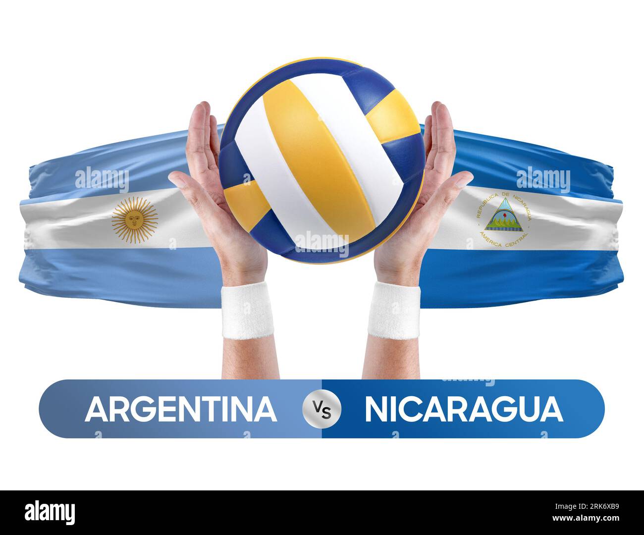 Argentinien gegen Nicaragua Nationalmannschaften Volleyball Volleyball-Ball-Match-Konzept. Stockfoto