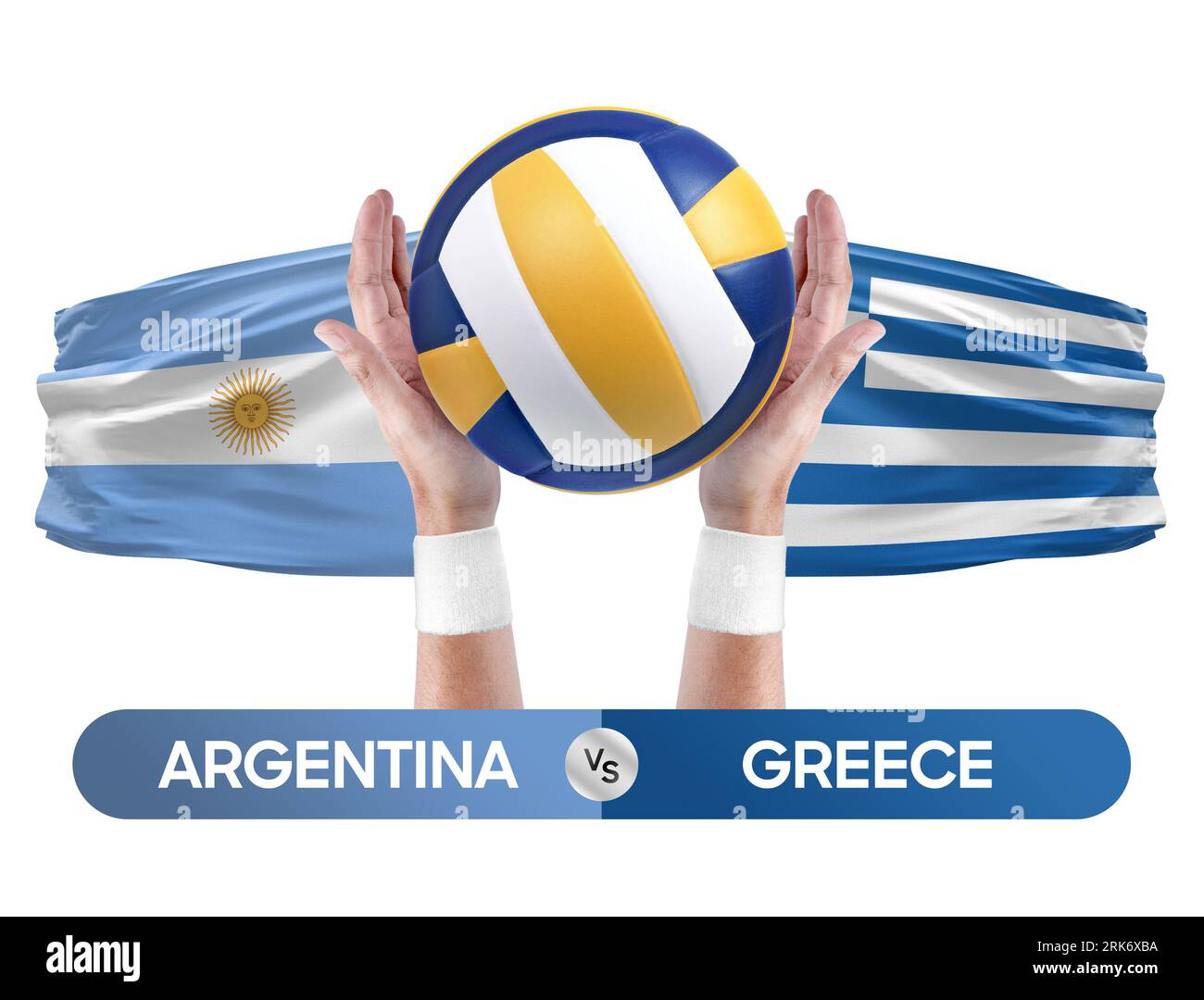 Argentinien gegen Griechenland Nationalmannschaften Volleyball Volleyballspiel Wettkampfkonzept. Stockfoto