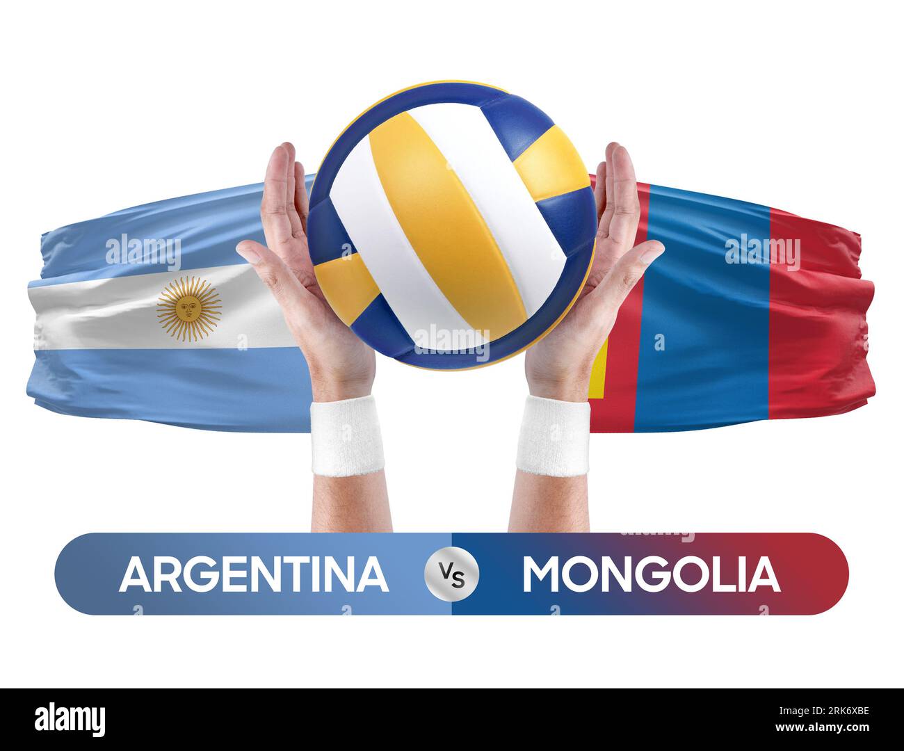 Argentinien gegen Mongolei Nationalmannschaften Volleyball Volleyball Ball Match Competition Konzept. Stockfoto