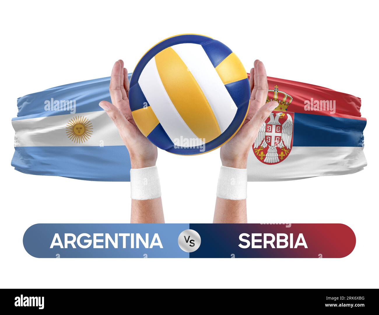 Argentinien gegen Serbien Nationalmannschaften Volleyballspiel Konzept. Stockfoto