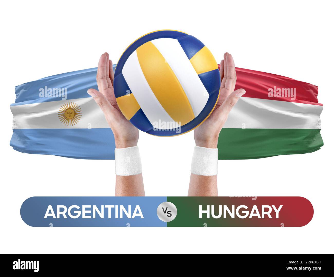 Argentinien gegen Ungarn Nationalmannschaften Volleyball Volleyball-Volleyball-Spiel-Wettkampf-Konzept. Stockfoto
