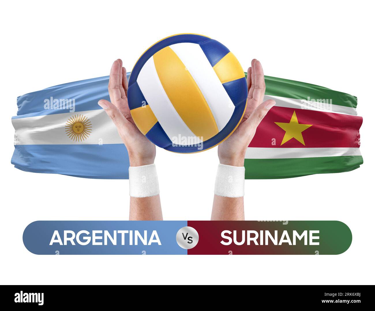 Argentinien gegen Suriname Nationalmannschaften Volleyball Volleyball-Ball-Match-Konzept. Stockfoto