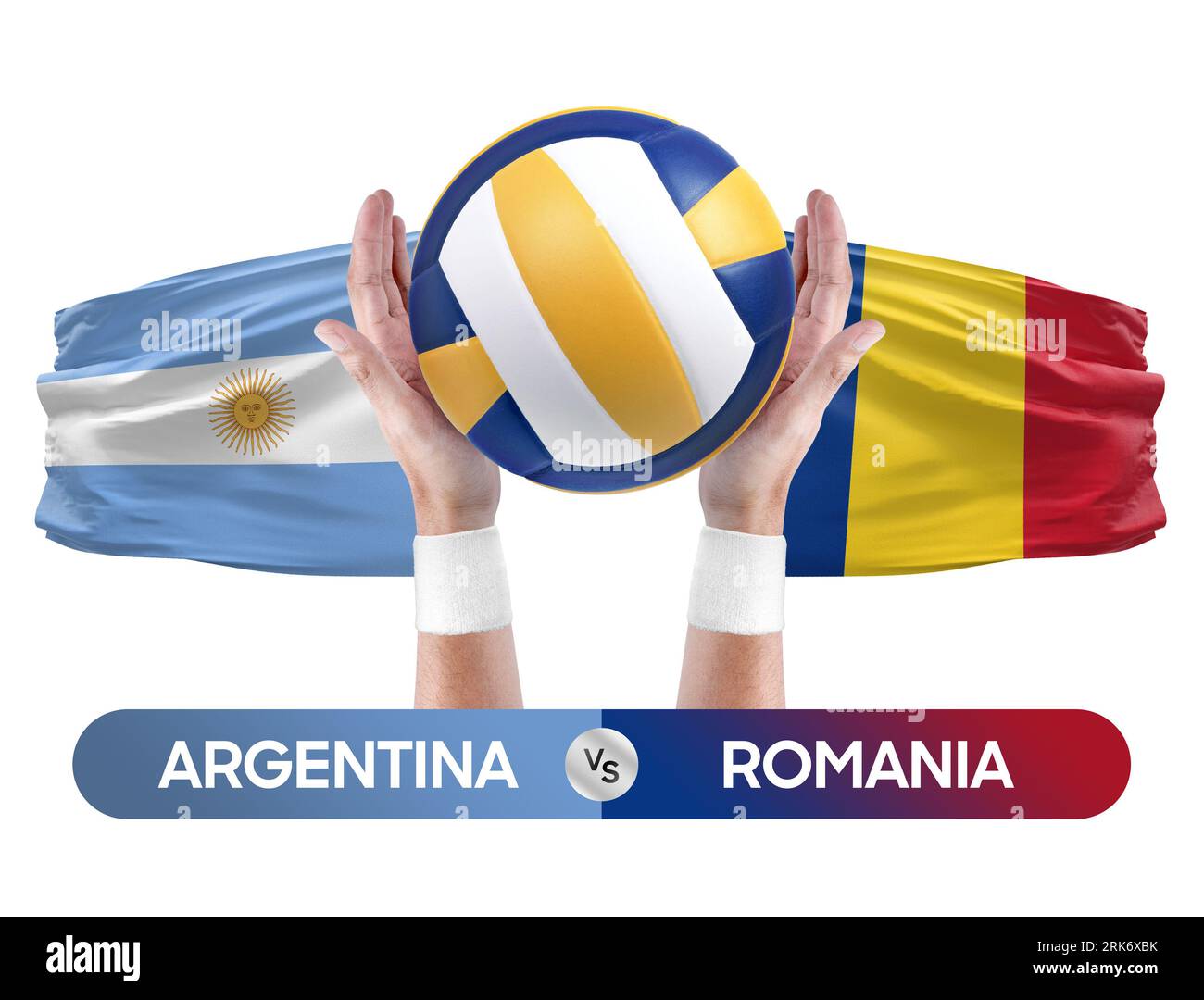 Argentinien gegen Rumänien Nationalmannschaften Volleyball Volleyball Volleyball Match Competition Concept. Stockfoto