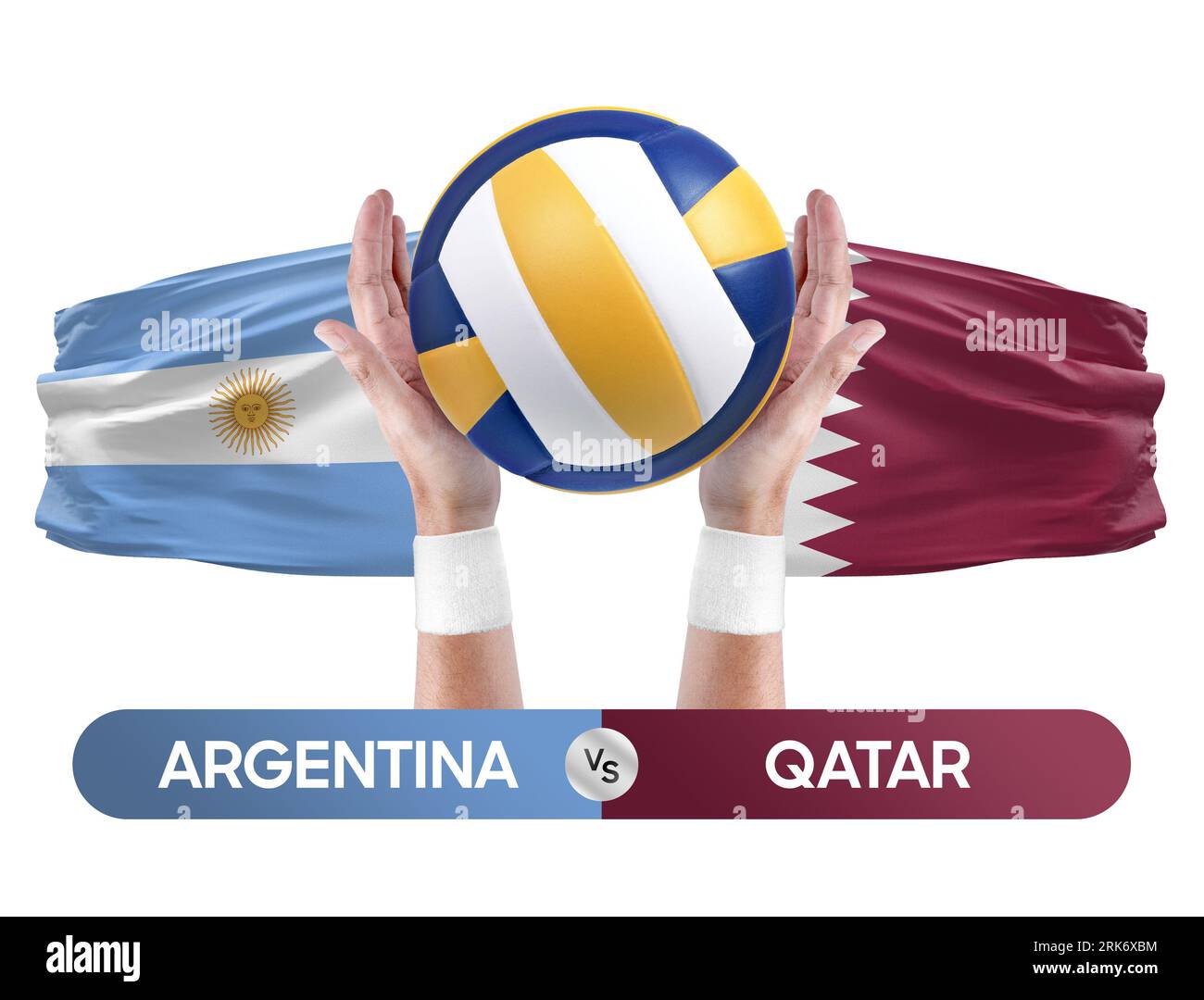 Argentinien gegen Katar Nationalmannschaften Volleyball Volleyball-Ball-Match-Konzept. Stockfoto
