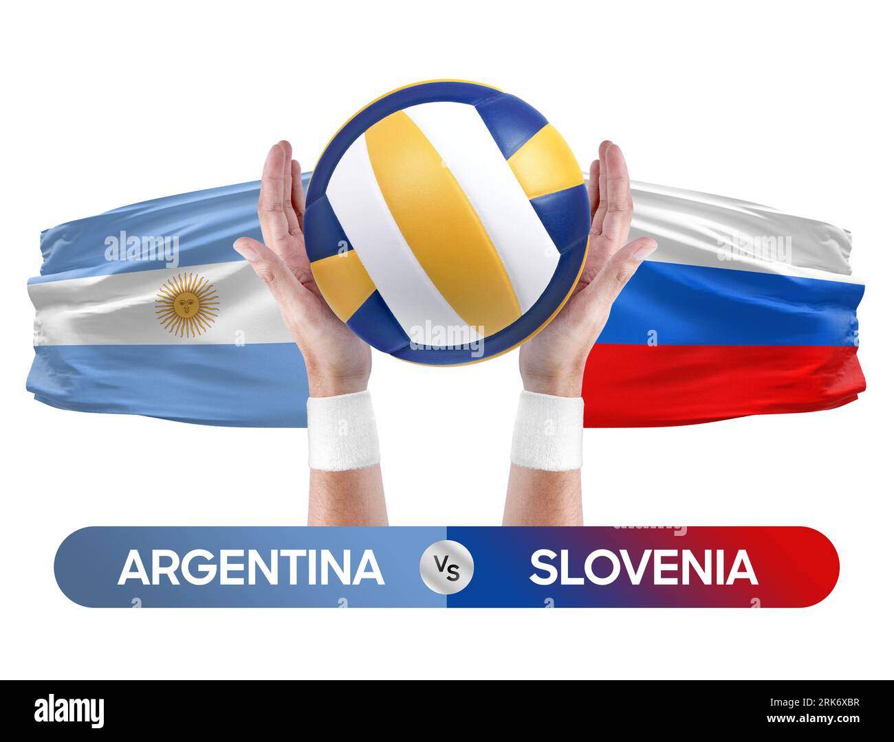 Argentinien gegen Slowenien Nationalmannschaften Volleyball Volleyballspiel Wettkampfkonzept. Stockfoto