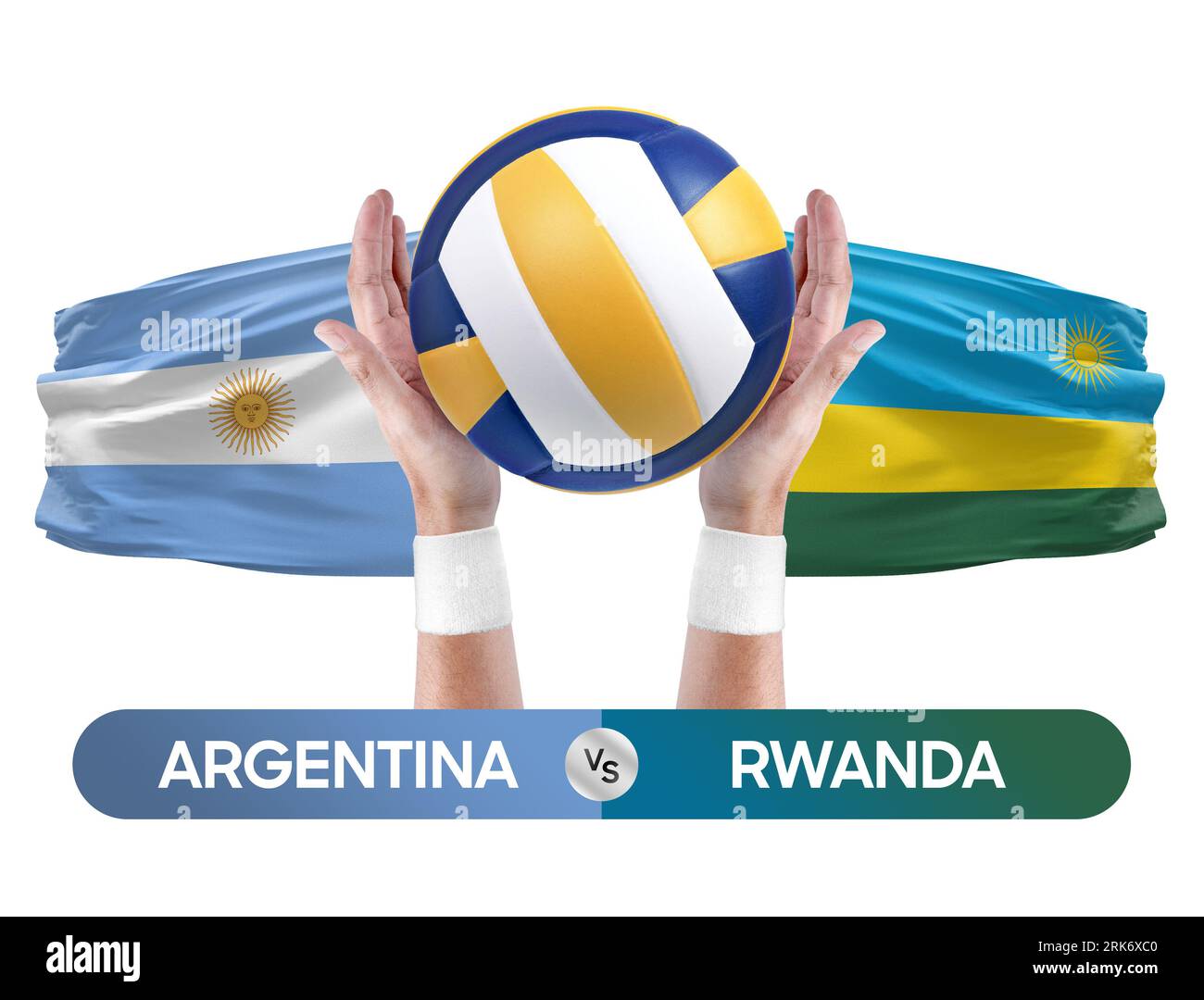 Argentinien gegen Ruanda Nationalmannschaften Volleyball Volleyball Ball Match Competition Konzept. Stockfoto