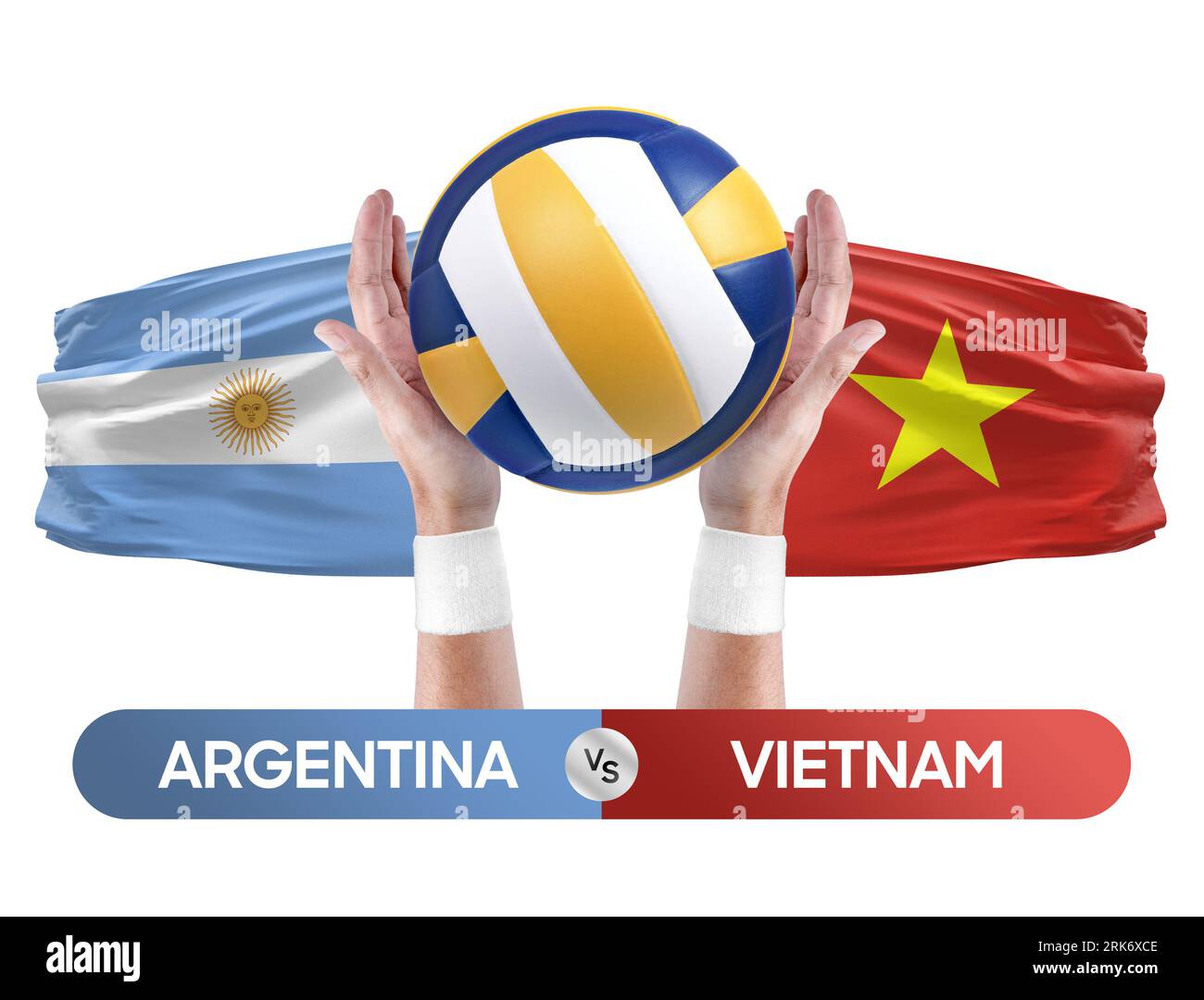 Argentinien gegen Vietnam Nationalmannschaften Volleyball Volleyball-Volleyball-Match-Konzept. Stockfoto