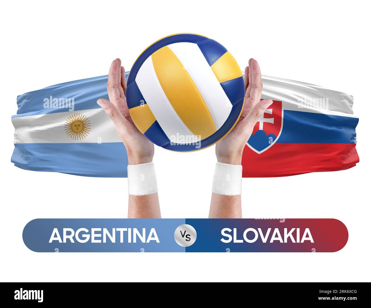 Argentinien gegen Slowakei Nationalmannschaften Volleyball Volleyball Volleyball Match Competition Concept. Stockfoto