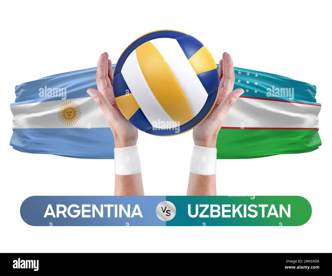 Argentinien gegen Usbekistan Nationalmannschaften Volleyball Volleyball Ball Match Competition Konzept. Stockfoto