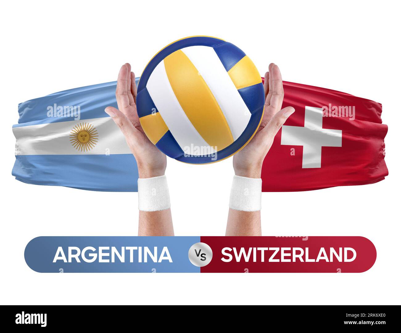 Argentinien gegen die Schweiz Nationalmannschaften Volleyball Volleyballspiel Wettkampfkonzept. Stockfoto