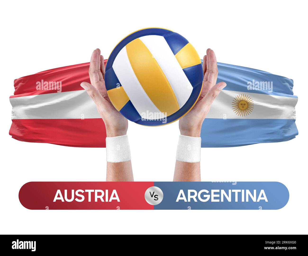 Österreich gegen Argentinien Nationalmannschaften Volleyball Volleyball Volleyball Match Competition Concept. Stockfoto