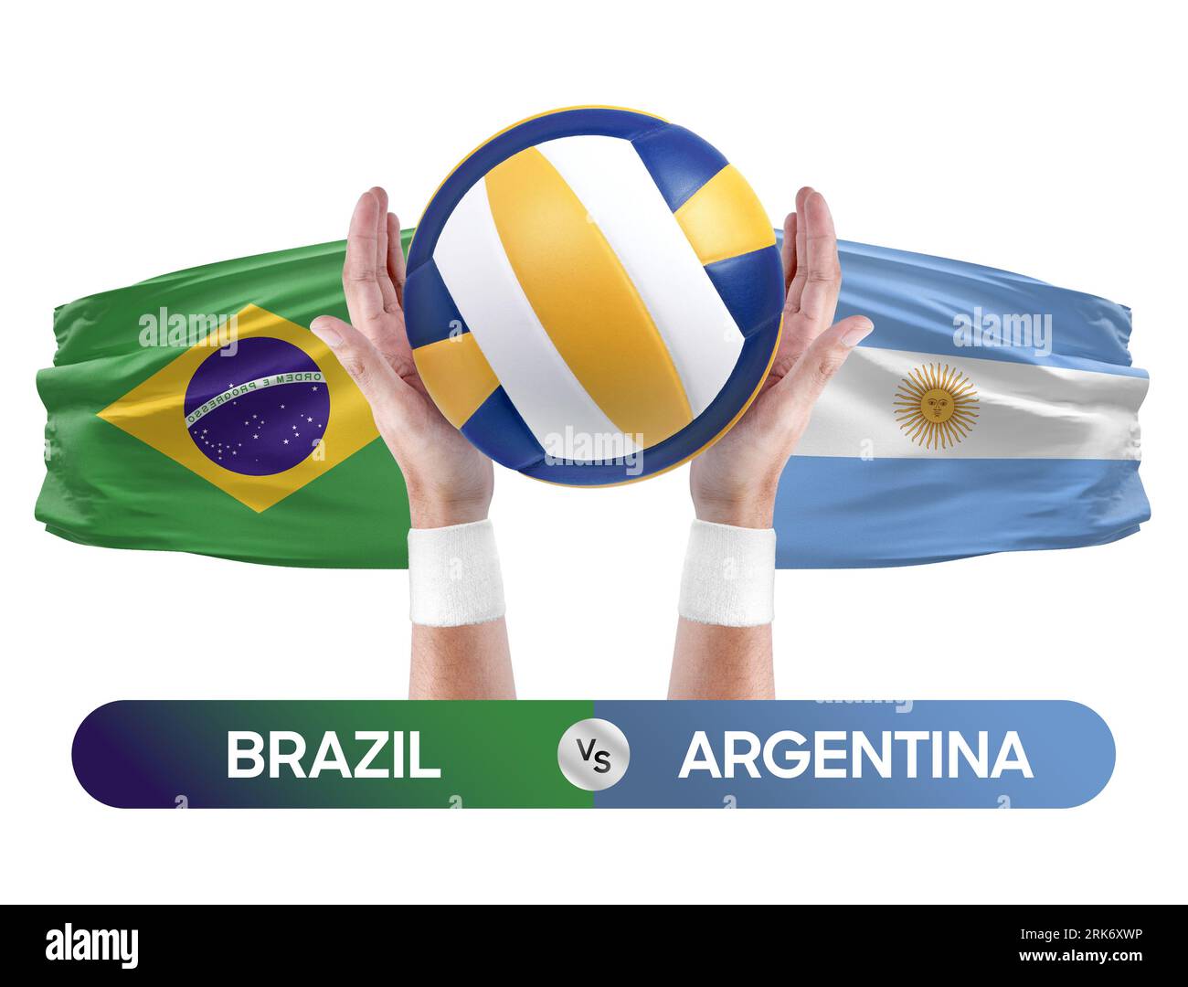Brasilien gegen Argentinien Nationalmannschaften Volleyball Volleyball-Volleyball-Match-Konzept. Stockfoto