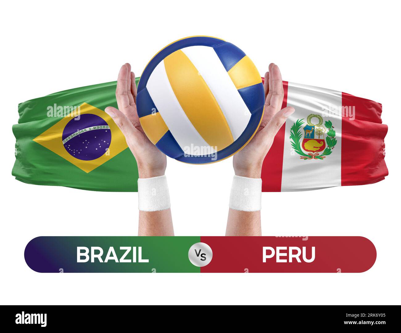 Brasilien gegen Peru Nationalmannschaften Volleyballspiel Konzept. Stockfoto