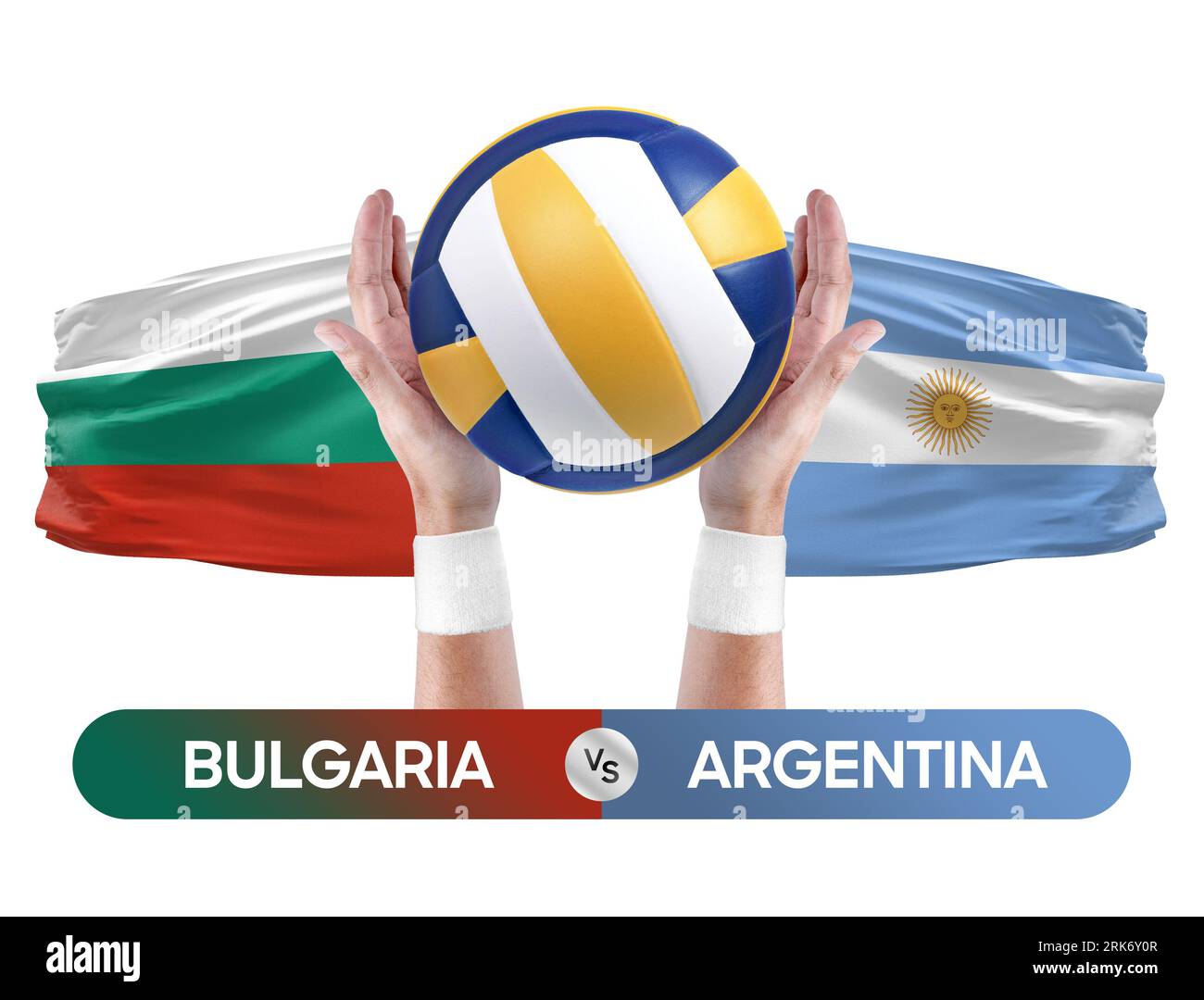 Bulgarien gegen Argentinien Nationalmannschaften Volleyball Volleyball-Volleyball-Spiel-Wettkampf-Konzept. Stockfoto