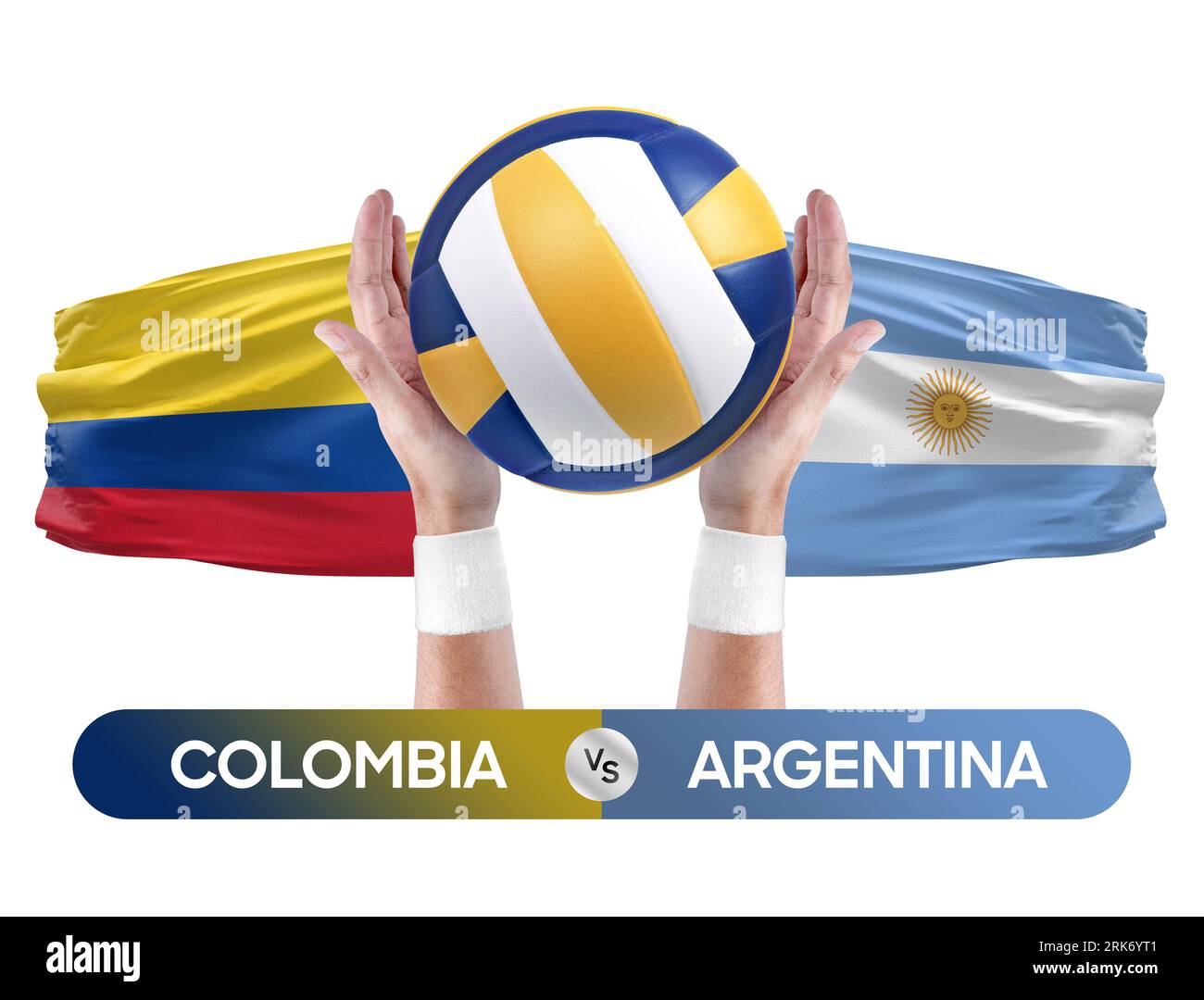 Kolumbien gegen Argentinien Nationalmannschaften Volleyball Volleyball-Ball-Match-Konzept. Stockfoto