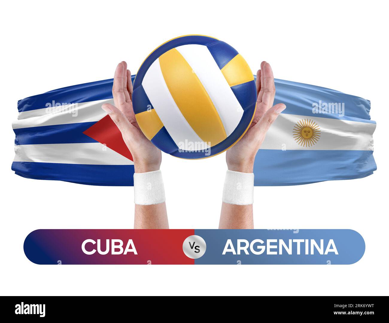 Kuba gegen Argentinien Nationalmannschaften Volleyball-Volleyball-Spiel-Konzept. Stockfoto