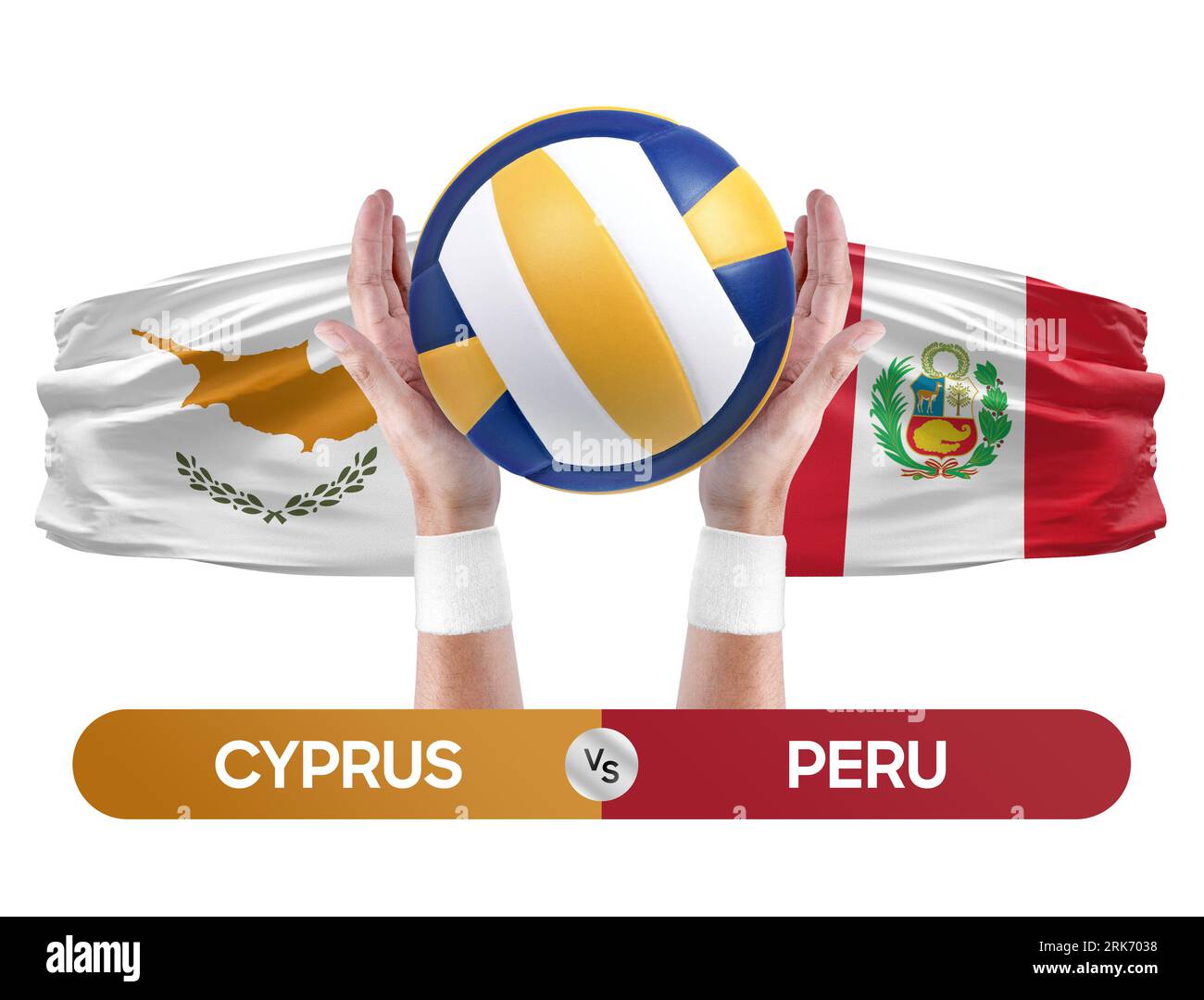 Zypern gegen Peru Nationalmannschaften Volleyballspiel Konzept. Stockfoto