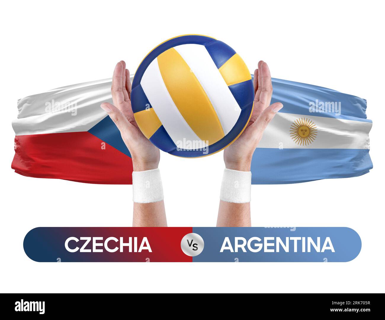 Tschechien gegen Argentinien Nationalmannschaften Volleyball Volleyball-Ball-Match-Konzept. Stockfoto
