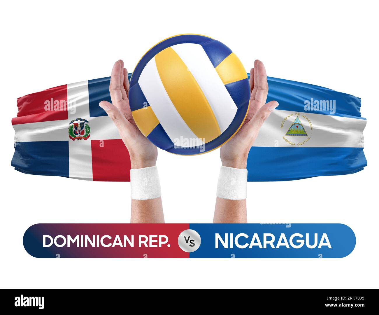 Dominikanische Republik gegen Nicaragua Nationalmannschaften Volleyball Volleyball-Ball-Match Wettbewerbskonzept. Stockfoto