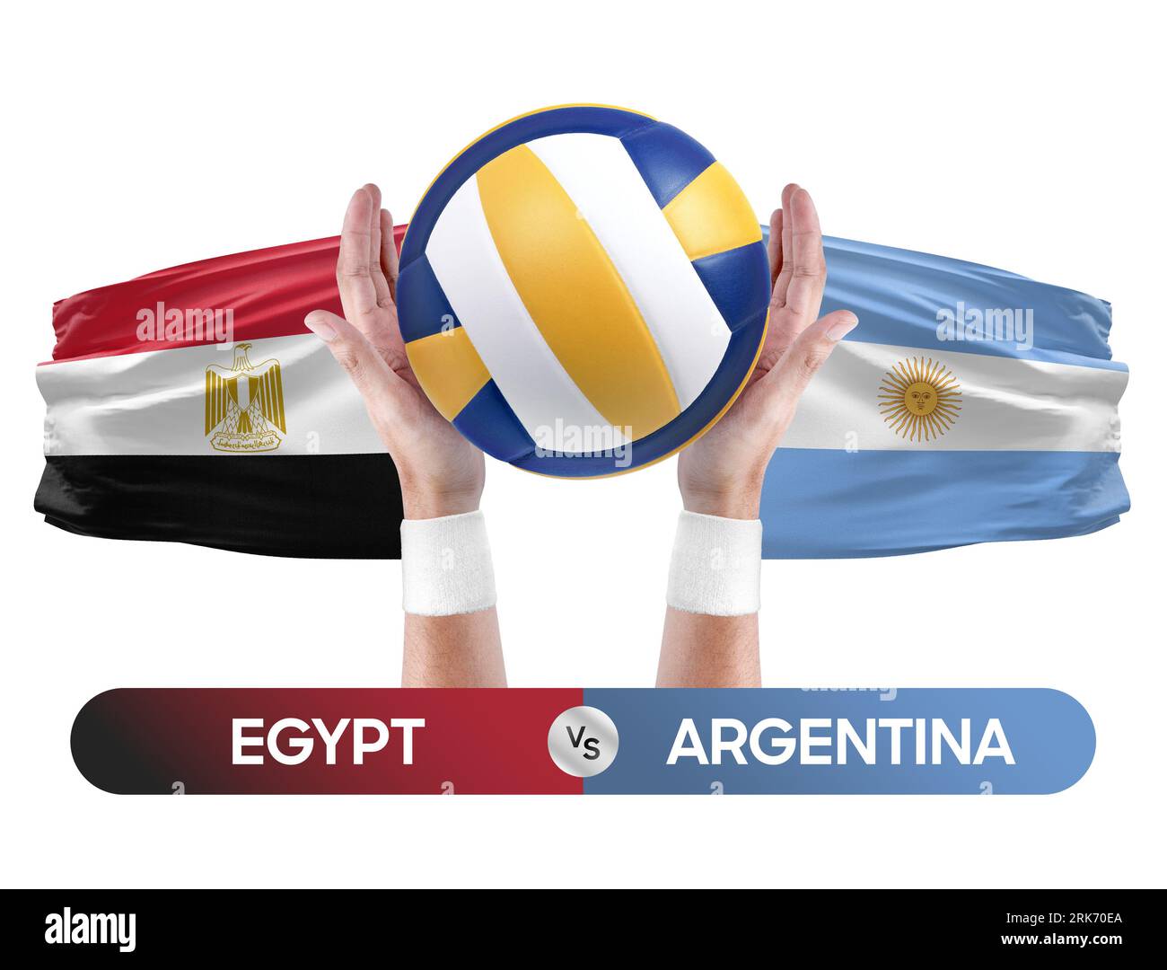 Ägypten gegen Argentinien Nationalmannschaften Volleyball Volleyball-Volleyball-Spiel-Wettkampf-Konzept. Stockfoto