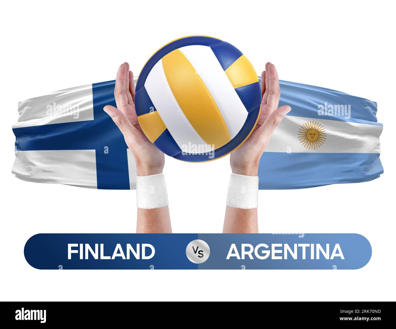 Finnland gegen Argentinien Nationalmannschaften Volleyball Volleyball Volleyball Match Competition Concept. Stockfoto