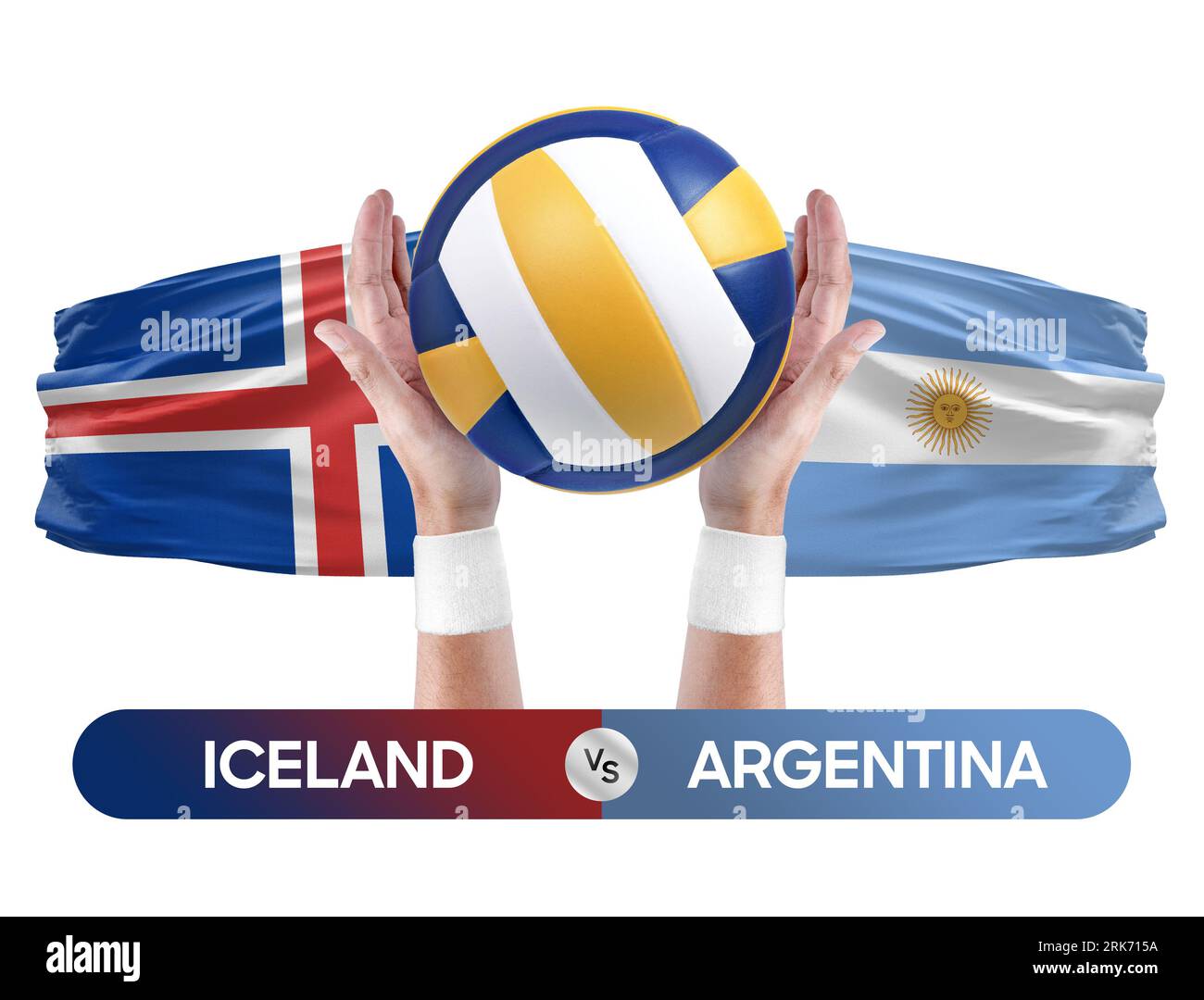Island gegen Argentinien Nationalmannschaften Volleyball Volleyball Volleyball Match Competition Concept. Stockfoto