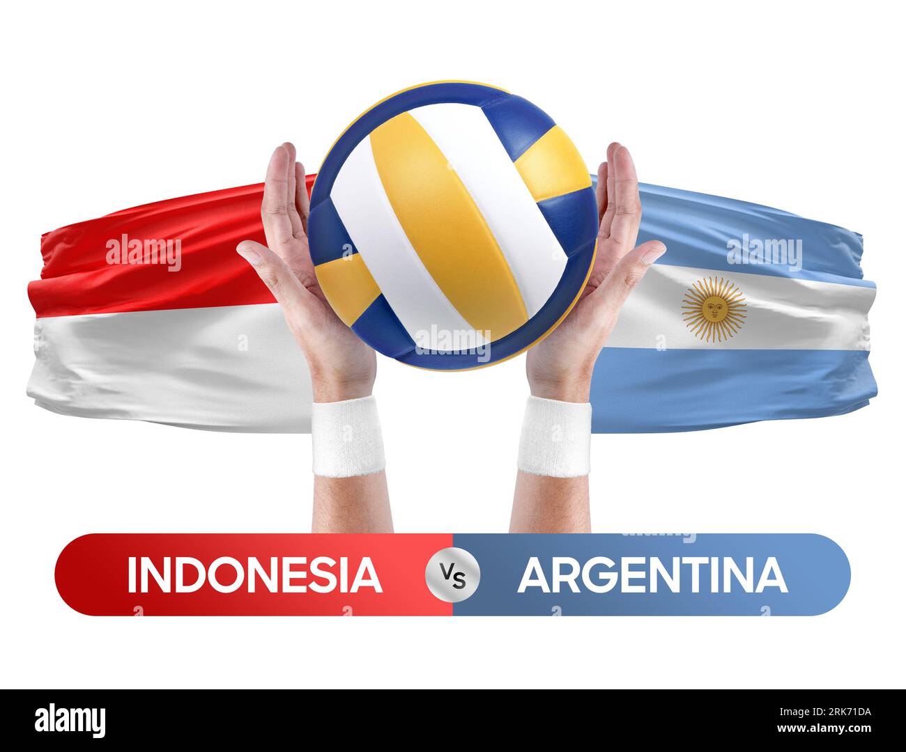 Indonesien gegen Argentinien Nationalmannschaften Volleyball Volleyball Volleyball Match Competition Concept. Stockfoto