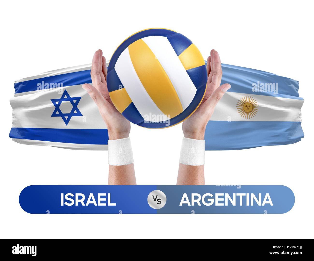 Israel gegen Argentinien Nationalmannschaften Volleyball Volleyball Volleyball Match Competition Concept. Stockfoto