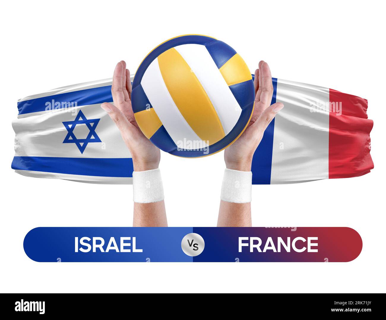 Israel gegen Frankreich Nationalmannschaften Volleyball Volleyball Volleyball Match Competition Concept. Stockfoto