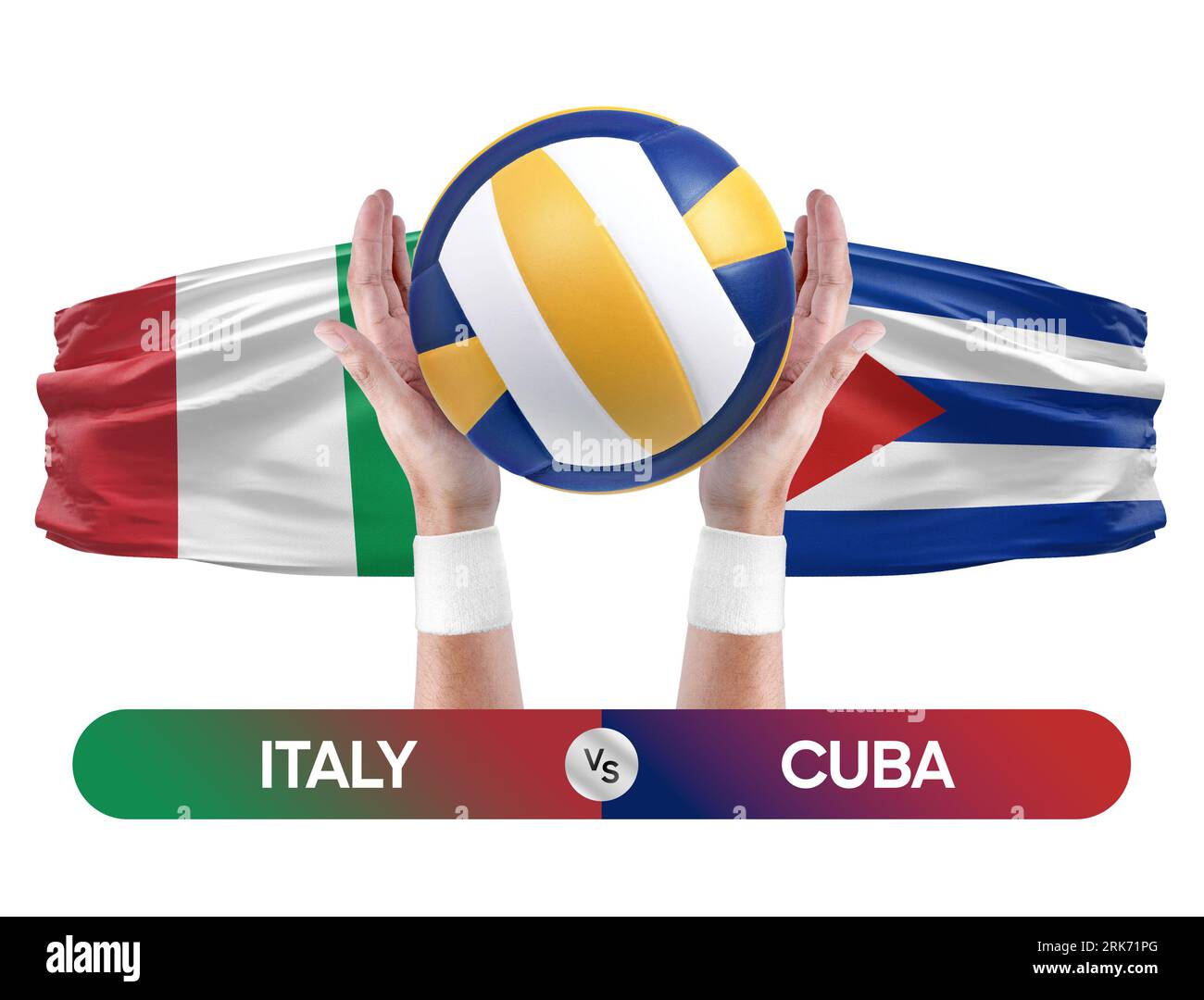 Italien gegen Kuba Nationalmannschaften Volleyballspiel Konzept. Stockfoto