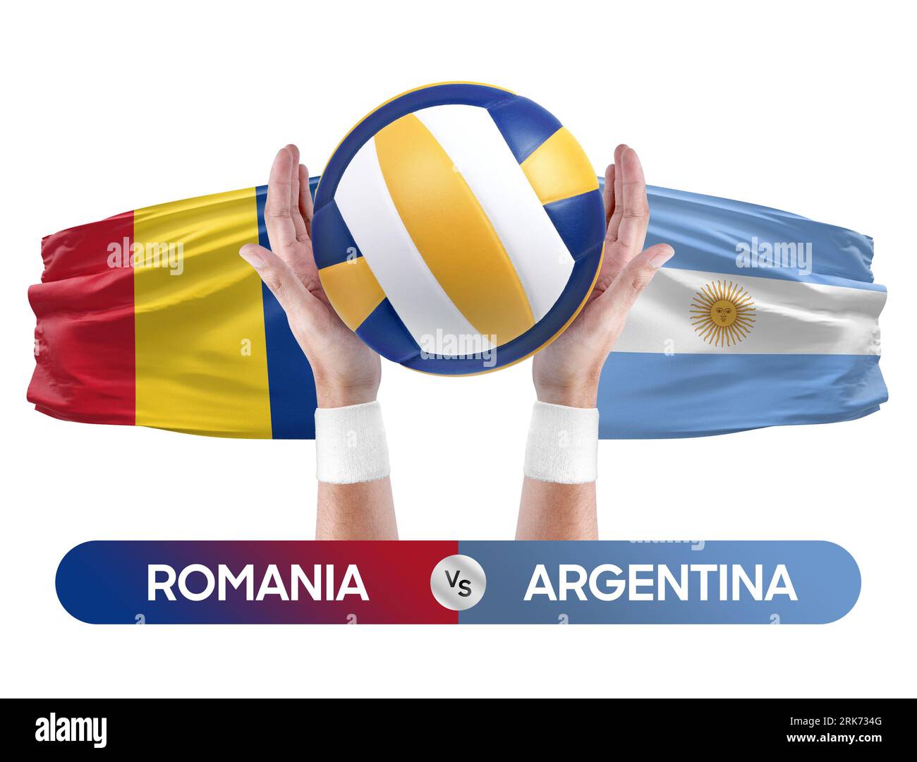 Rumänien gegen Argentinien Nationalmannschaften Volleyball Volleyball Volleyball Match Competition Concept. Stockfoto