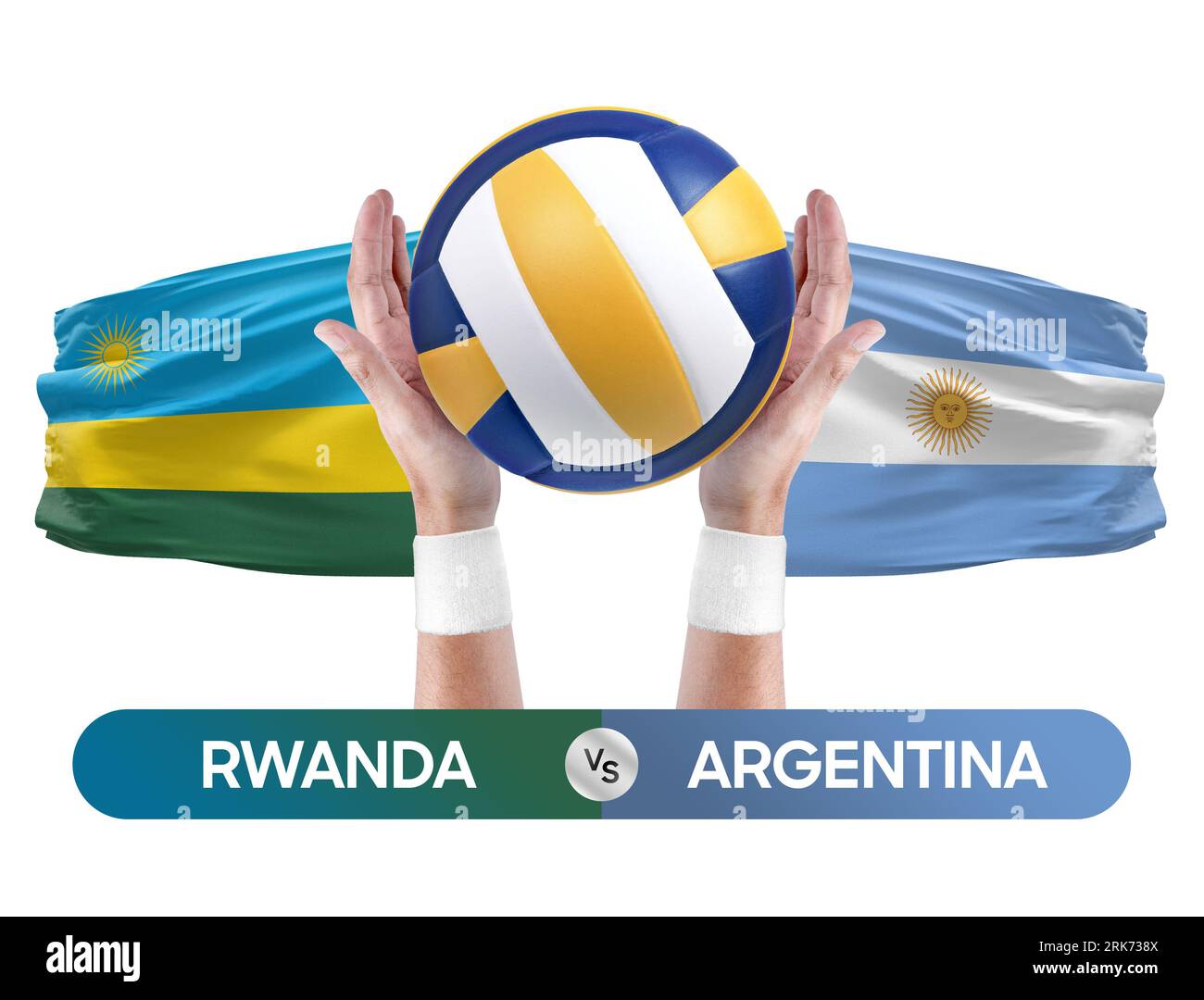 Rwanda vs Argentinien Nationalmannschaften Volleyball Volleyball Ball Match Competition Konzept. Stockfoto