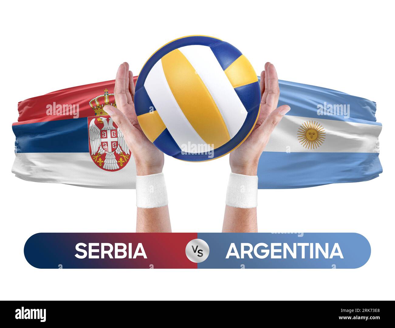 Serbien gegen Argentinien Nationalmannschaften Volleyball Volleyballspiel Wettbewerbskonzept. Stockfoto