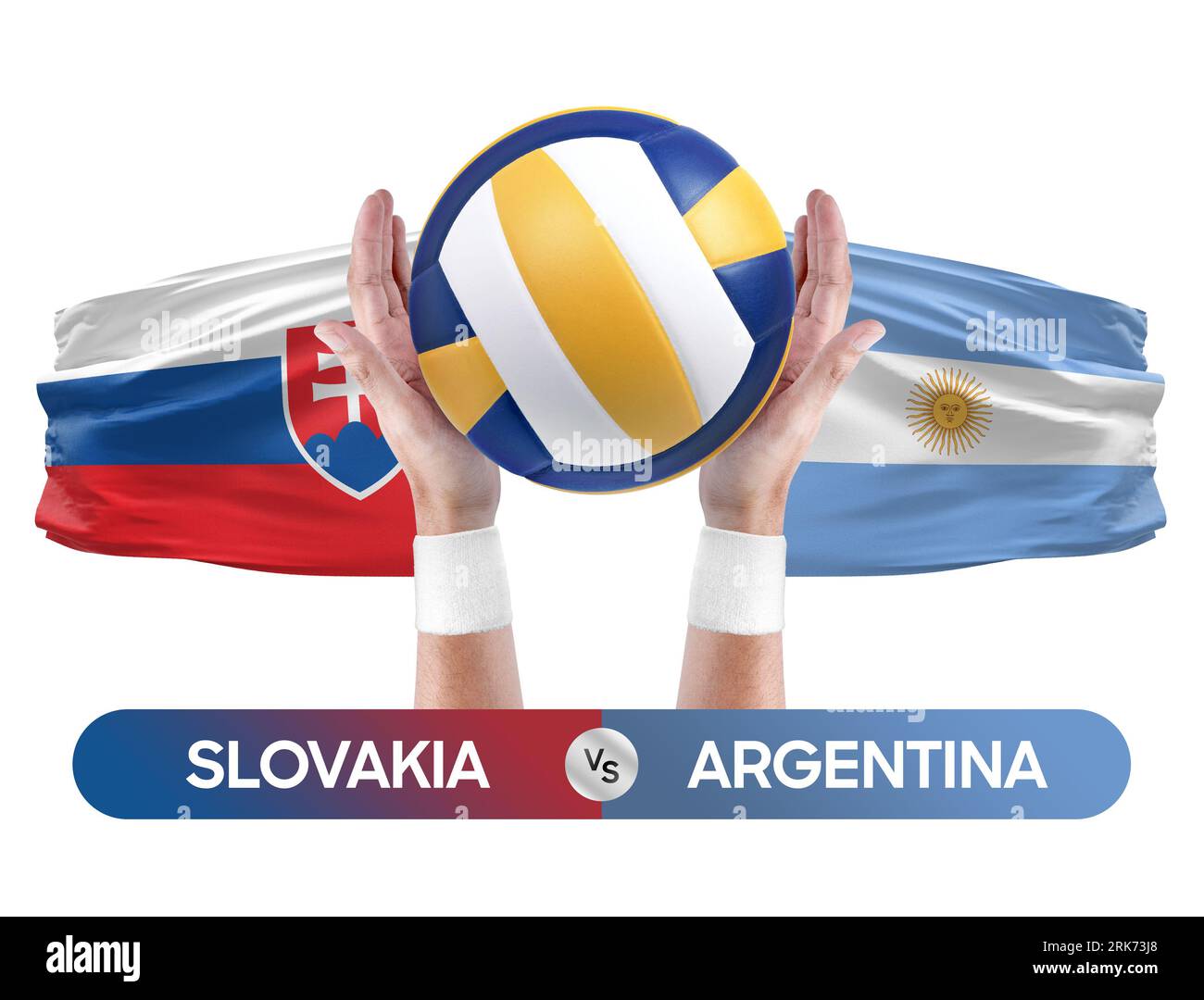 Slowakei gegen Argentinien Nationalmannschaften Volleyball Volleyball-Volleyball-Spiel-Wettkampfkonzept. Stockfoto