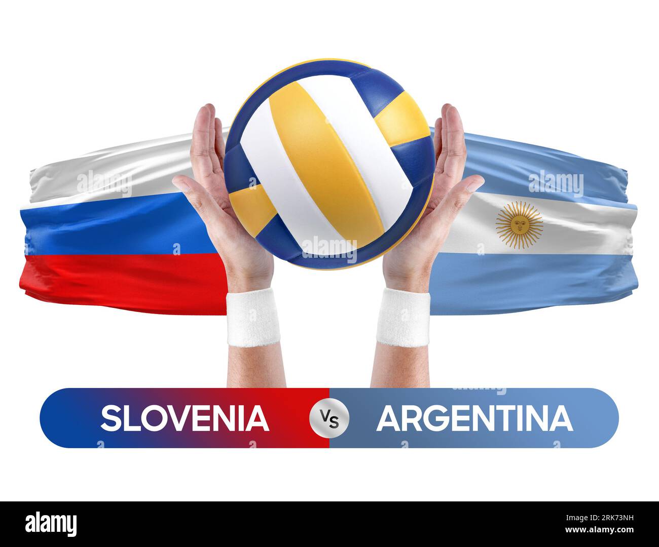Slowenien gegen Argentinien Nationalmannschaften Volleyball Volleyball Volleyball Match Competition Concept. Stockfoto