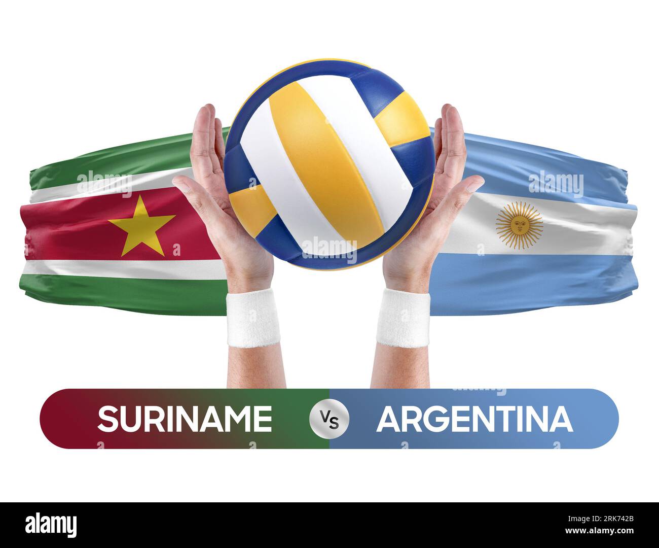 Suriname gegen Argentinien Nationalmannschaften Volleyball Volleyball-Ball-Match-Konzept. Stockfoto