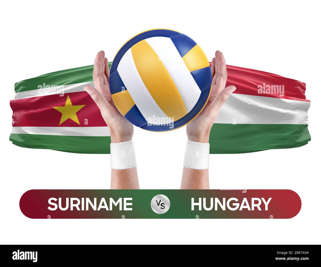 Suriname gegen Ungarn Nationalmannschaften Volleyball Volleyball-Ball-Match-Konzept. Stockfoto