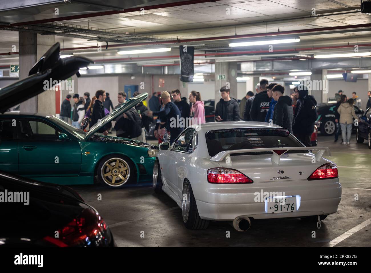 Rückansicht eines legendären weißen Nissan Silvia S15 bei der japanischen Modified Car Concentration Stockfoto