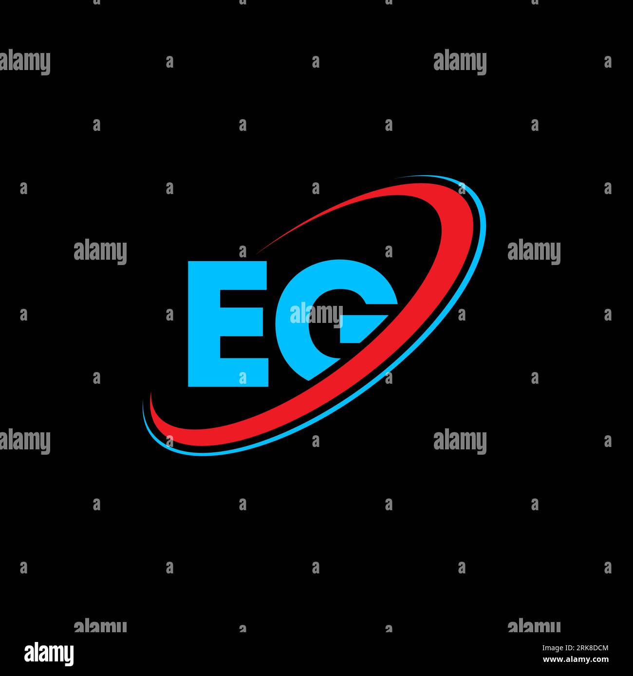 Z. B. Logo-Design mit E-G-Buchstaben. Anfangsbuchstabe EG-verknüpfter Kreis Monogramm-Logo in Großbuchstaben rot und blau. Z. B. Logo, E G-Design. Z. B. Stock Vektor