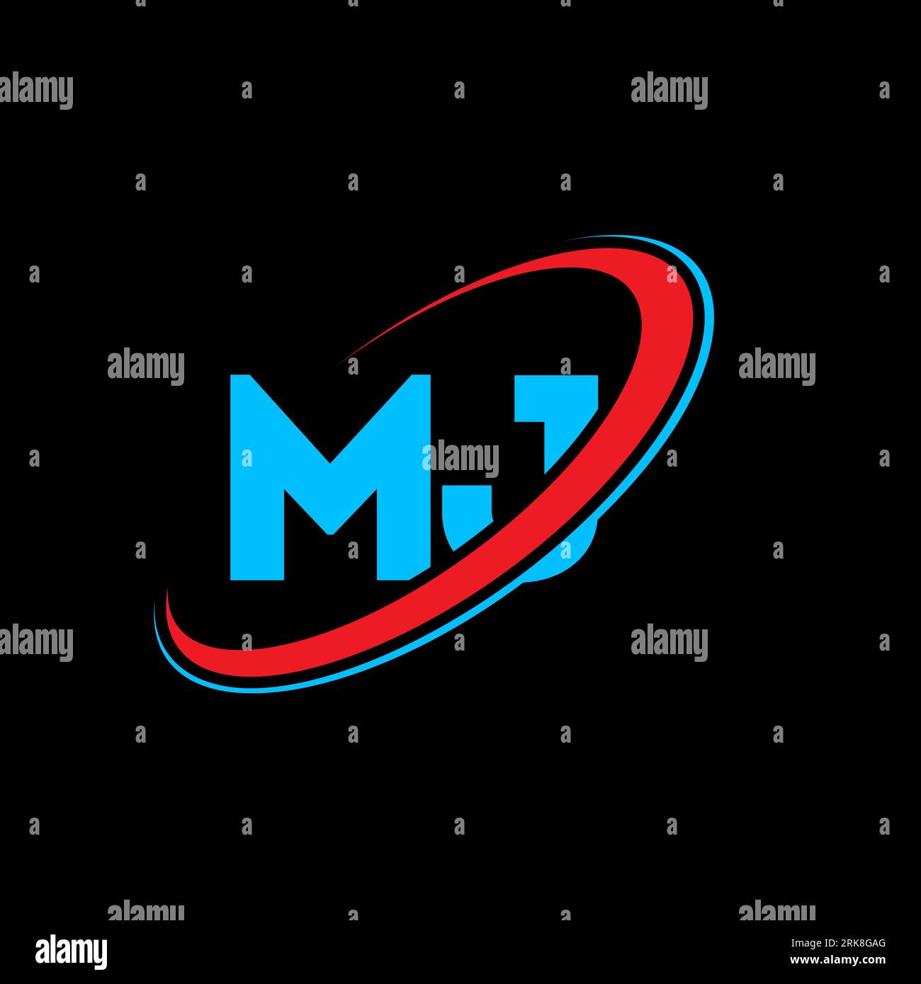 MJ M J Logo-Design. Anfangsbuchstabe MJ verbundener Kreis Monogramm-Logo in Großbuchstaben rot und blau. MJ-Logo, M J-Design. mj, m j Stock Vektor