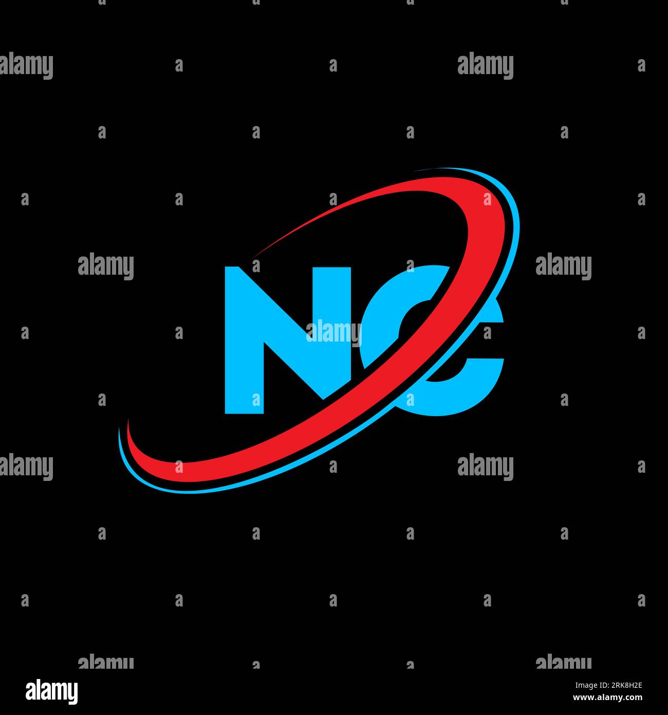 Logodesign mit NC-N-C-Buchstaben. Anfangsbuchstabe NC-verknüpfter Kreis Monogramm-Logo in Großbuchstaben rot und blau. NC-Logo, N C-Design. nc, n c Stock Vektor