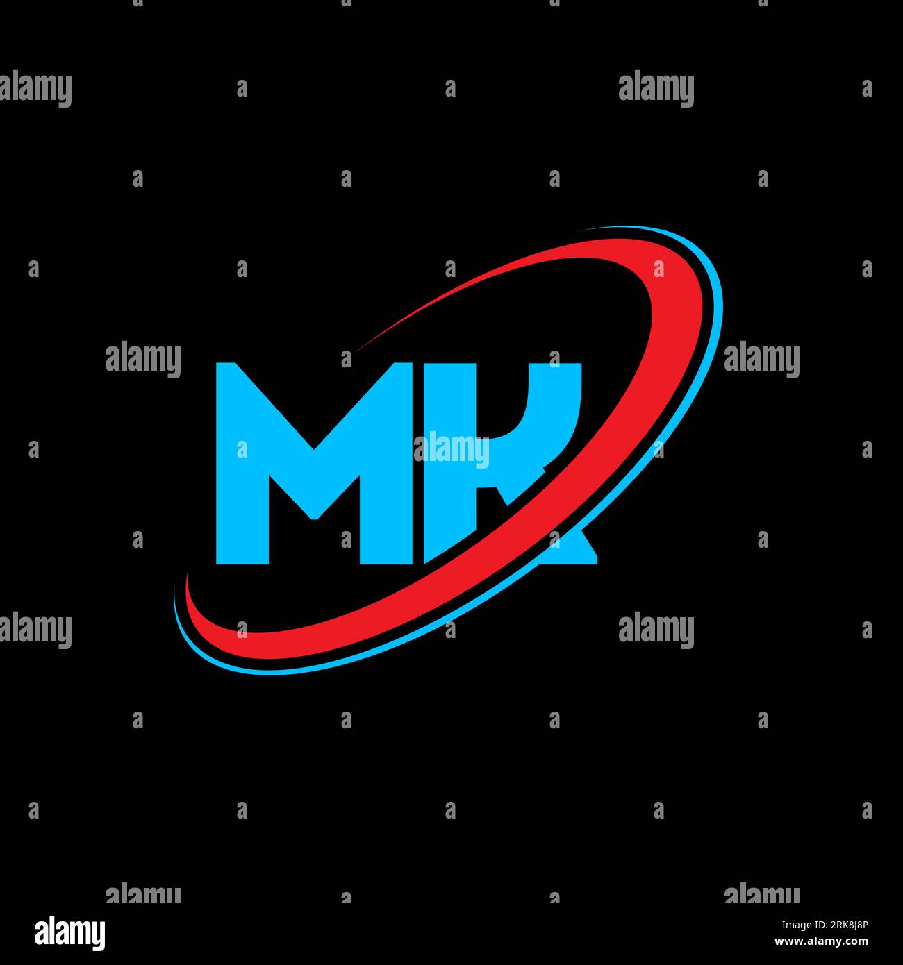 MK M K Logo-Design. Anfangsbuchstabe MK verknüpfter Kreis, Monogramm-Logo in Großbuchstaben, rot und blau. MK-Logo, M K-Design. mk, m k Stock Vektor