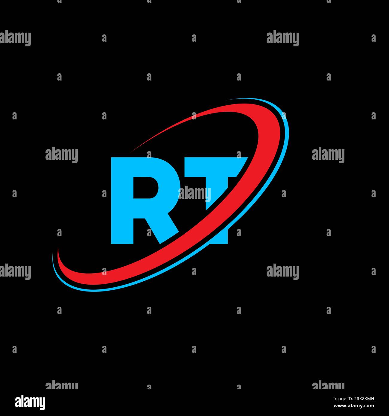 Logo mit RT R T-Buchstaben. Anfangsbuchstabe RT verbunden Kreis Monogramm Großbuchstaben Logo rot und blau. RT-Logo, R T-Design. rt, r t Stock Vektor