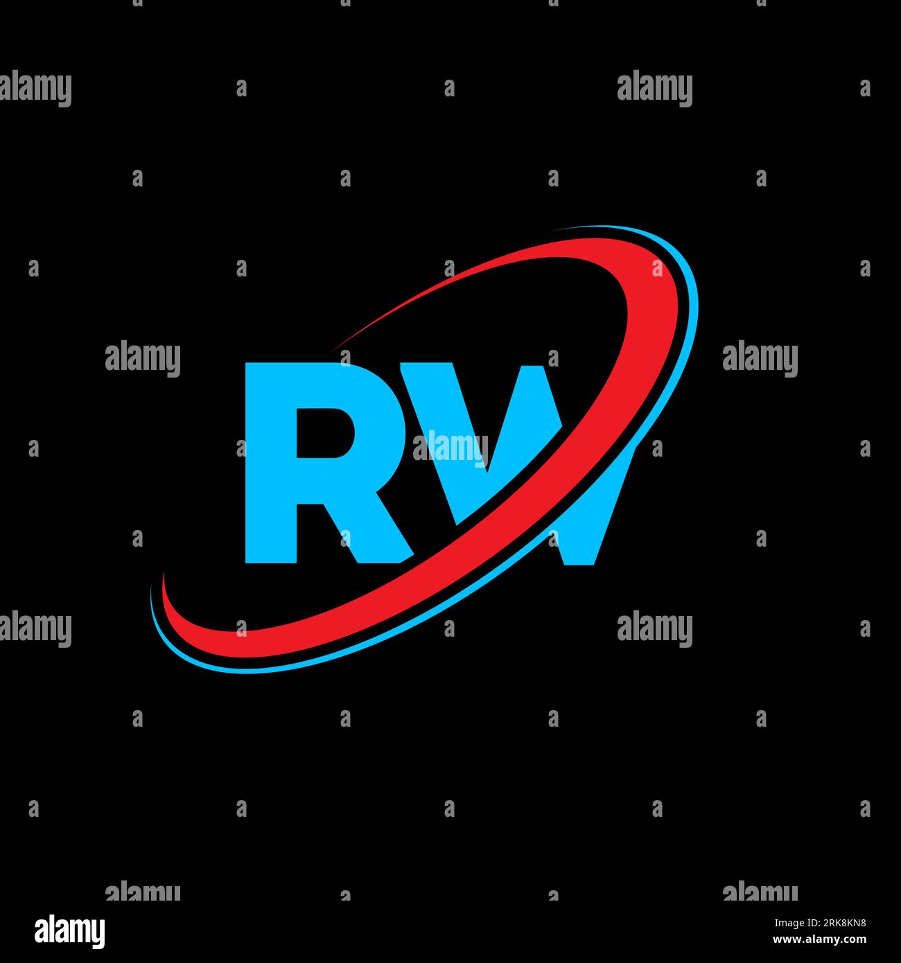 Logo des Buchstabens RW R W Anfangsbuchstabe RW verbundener Kreis Monogramm-Logo in Großbuchstaben rot und blau. RW-Logo, R W-Design. rw, R w Stock Vektor